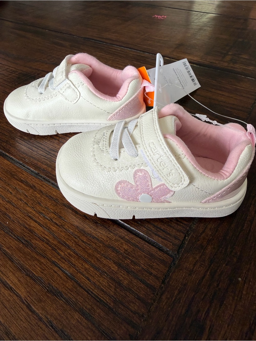 NWT Carter's Every Step White and Pink Toddler Sneakers with Flower Detail-